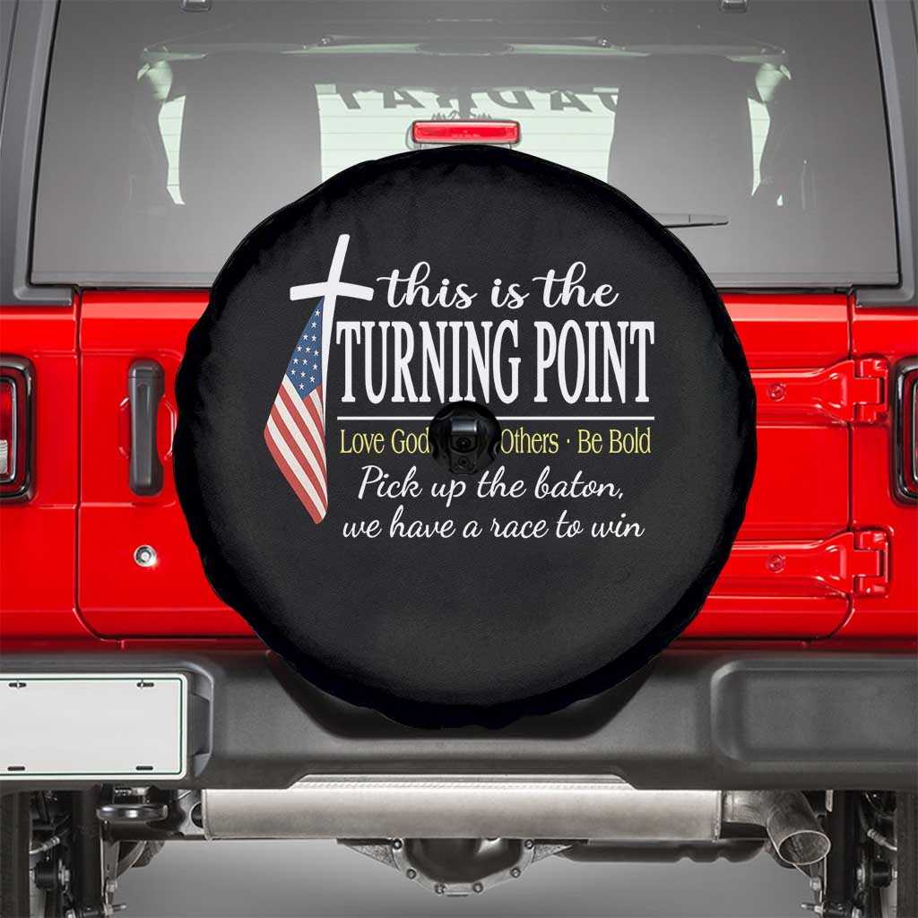 Faith Fueled Turning Point Spare Tire Cover Christian Patriot Cross and American Flag TS02 Black Print Your Wear