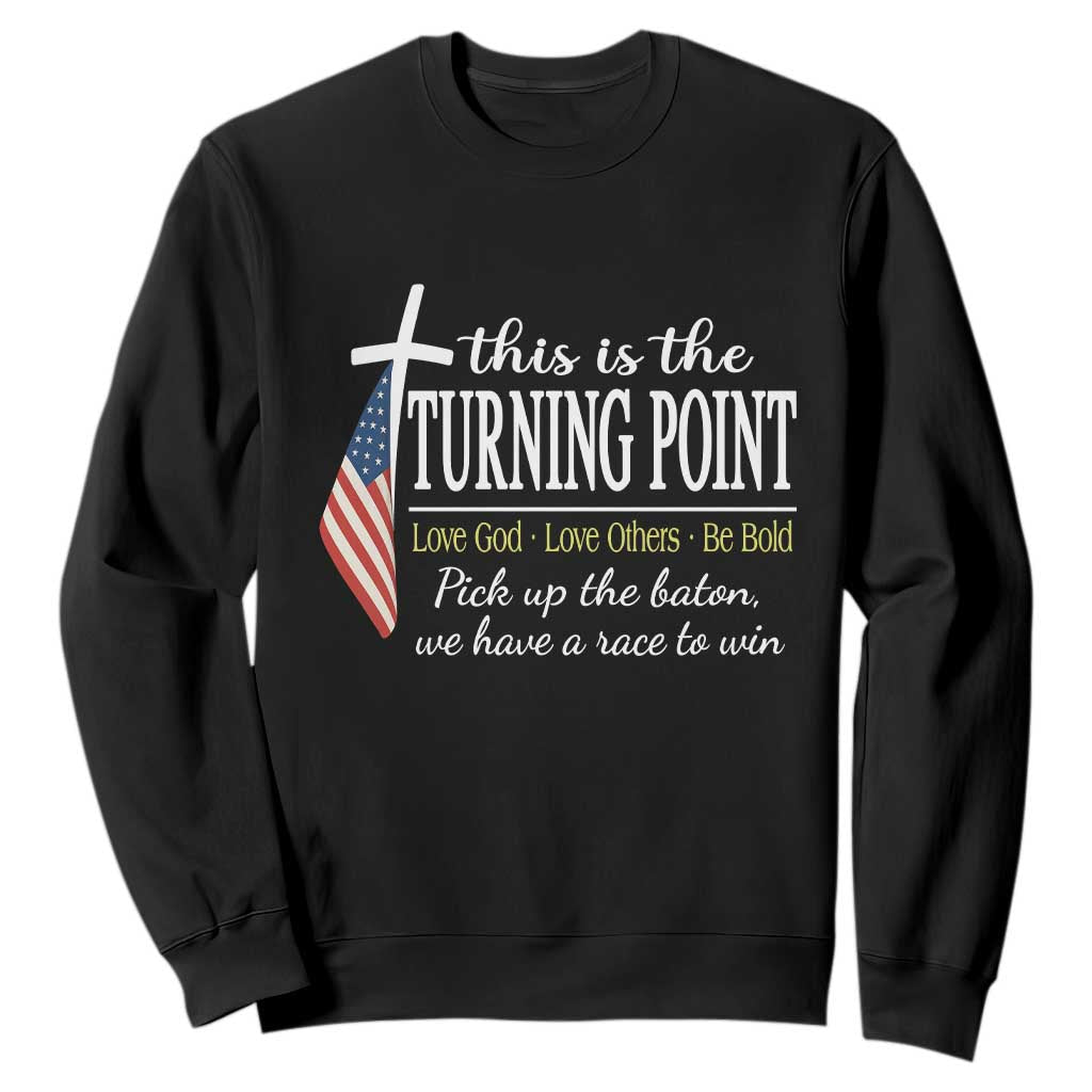 Faith Fueled Turning Point Sweatshirt Christian Patriot Cross and American Flag TS02 Black Print Your Wear