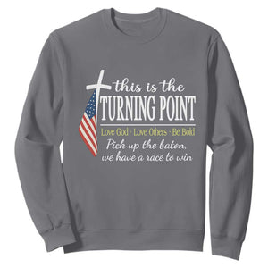 Faith Fueled Turning Point Sweatshirt Christian Patriot Cross and American Flag TS02 Charcoal Print Your Wear