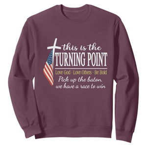 Faith Fueled Turning Point Sweatshirt Christian Patriot Cross and American Flag TS02 Maroon Print Your Wear