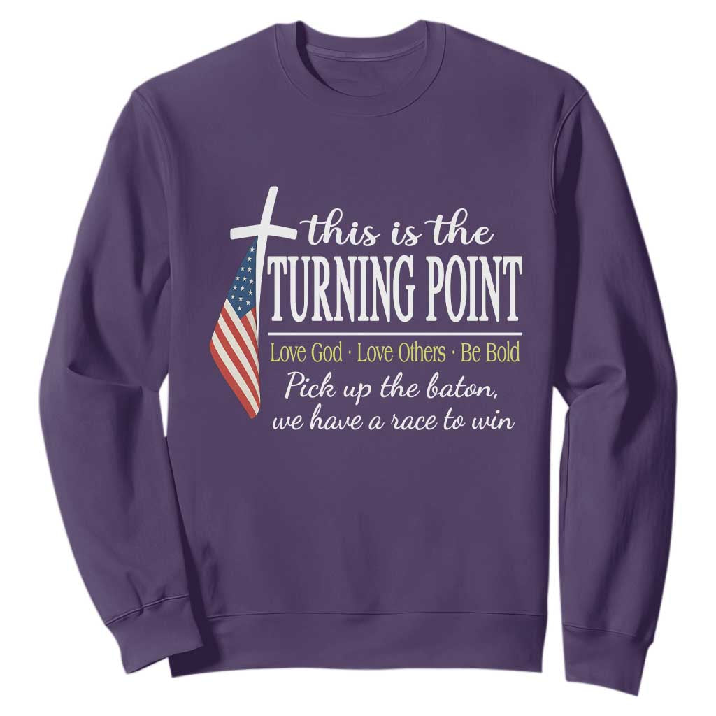 Faith Fueled Turning Point Sweatshirt Christian Patriot Cross and American Flag TS02 Purple Print Your Wear