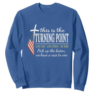 Faith Fueled Turning Point Sweatshirt Christian Patriot Cross and American Flag TS02 Royal Blue Print Your Wear