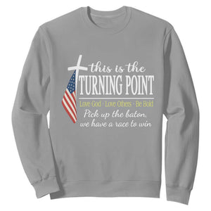 Faith Fueled Turning Point Sweatshirt Christian Patriot Cross and American Flag TS02 Sport Gray Print Your Wear