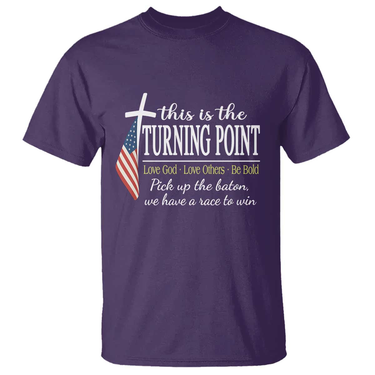 Faith Fueled Turning Point T Shirt Christian Patriot Cross and American Flag TS02 Purple Print Your Wear