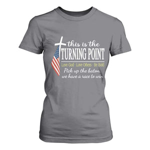 Faith Fueled Turning Point T Shirt For Women Christian Patriot Cross and American Flag TS02 Charcoal Print Your Wear