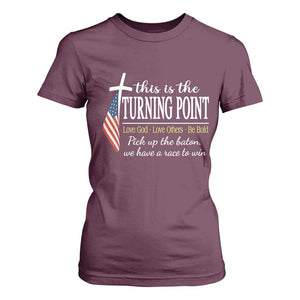 Faith Fueled Turning Point T Shirt For Women Christian Patriot Cross and American Flag TS02 Maroon Print Your Wear