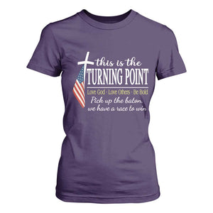 Faith Fueled Turning Point T Shirt For Women Christian Patriot Cross and American Flag TS02 Purple Print Your Wear