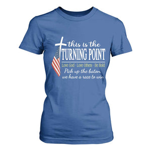Faith Fueled Turning Point T Shirt For Women Christian Patriot Cross and American Flag TS02 Royal Blue Print Your Wear