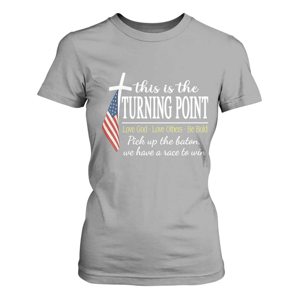 Faith Fueled Turning Point T Shirt For Women Christian Patriot Cross and American Flag TS02 Sport Gray Print Your Wear