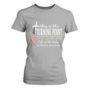 Faith Fueled Turning Point T Shirt For Women Christian Patriot Cross and American Flag TS02 Sport Gray Print Your Wear