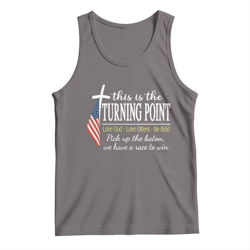 Faith Fueled Turning Point Tank Top Christian Patriot Cross and American Flag TS02 Deep Heather Print Your Wear
