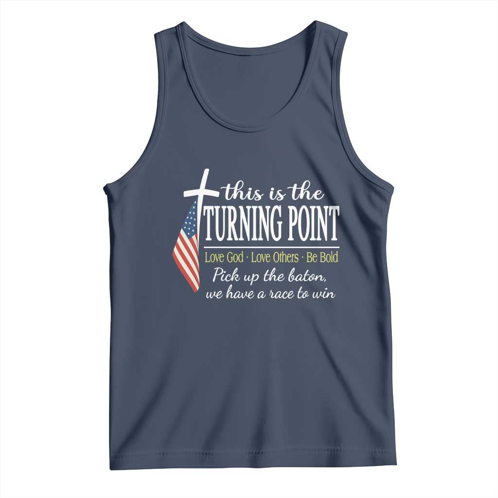 Faith Fueled Turning Point Tank Top Christian Patriot Cross and American Flag TS02 Navy Print Your Wear