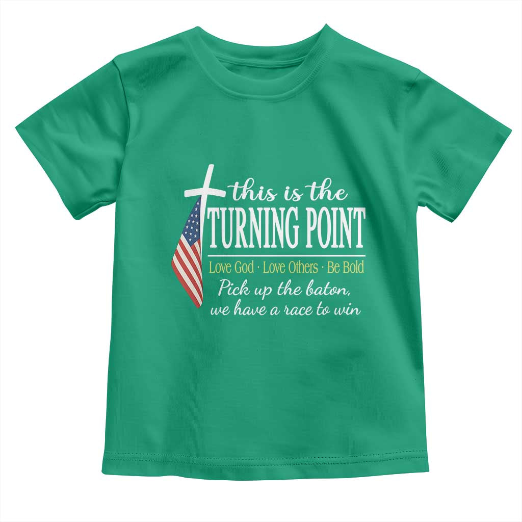 Faith Fueled Turning Point Toddler T Shirt Christian Patriot Cross and American Flag TS02 Irish Green Print Your Wear