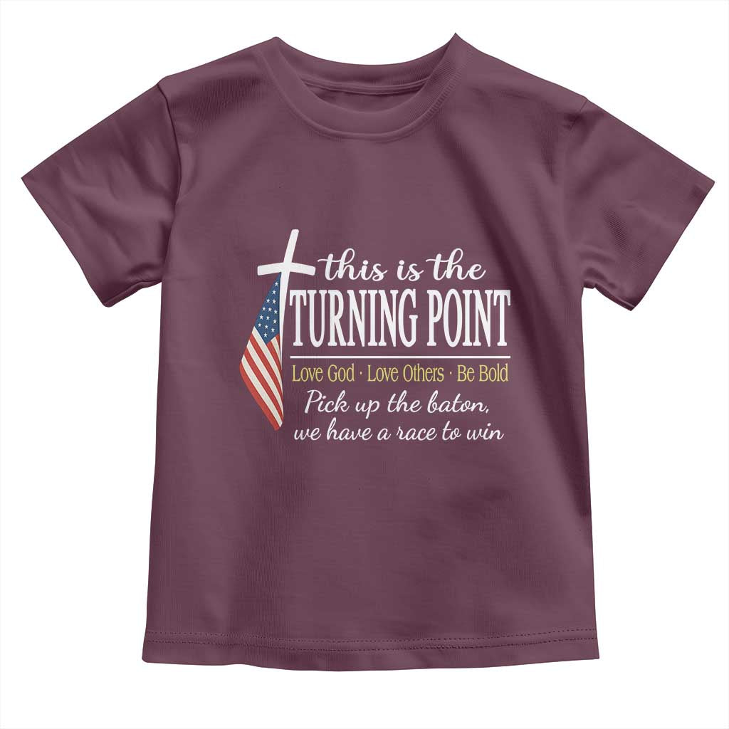Faith Fueled Turning Point Toddler T Shirt Christian Patriot Cross and American Flag TS02 Maroon Print Your Wear