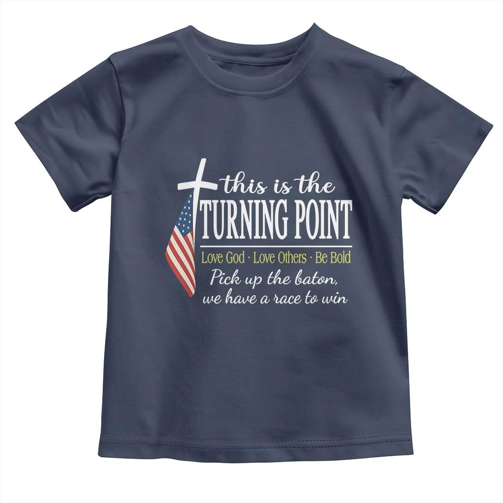 Faith Fueled Turning Point Toddler T Shirt Christian Patriot Cross and American Flag TS02 Navy Print Your Wear