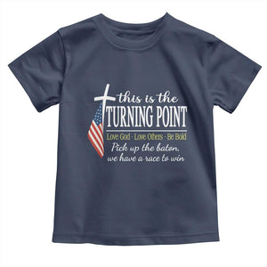 Faith Fueled Turning Point Toddler T Shirt Christian Patriot Cross and American Flag TS02 Navy Print Your Wear