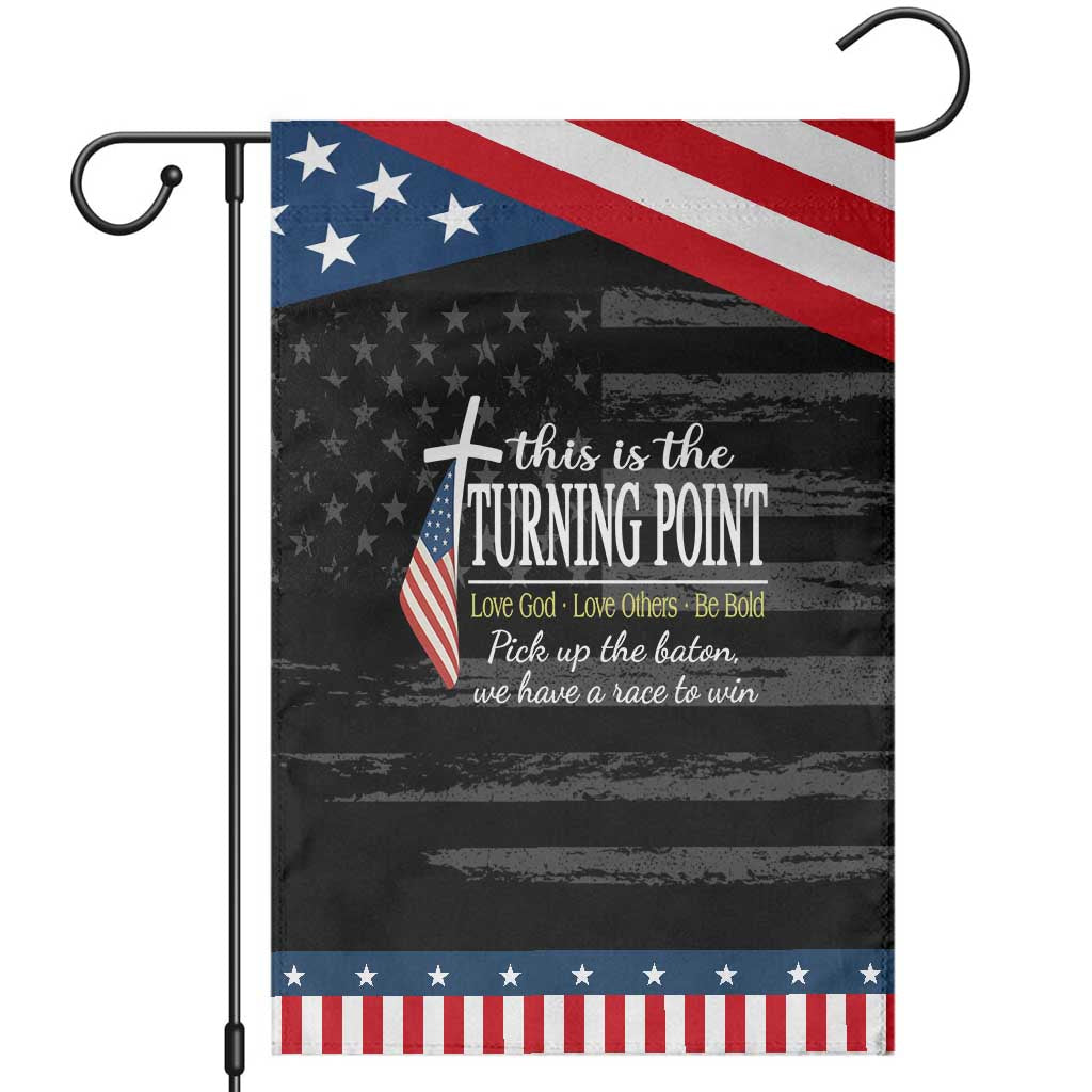 Faith Fueled Turning Point Garden Flag Christian Patriot Cross and American Flag TS02 Distressed Black Blue Print Your Wear