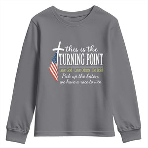 Faith Fueled Turning Point Youth Sweatshirt Christian Patriot Cross and American Flag TS02 Charcoal Print Your Wear