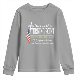 Faith Fueled Turning Point Youth Sweatshirt Christian Patriot Cross and American Flag TS02 Sport Gray Print Your Wear