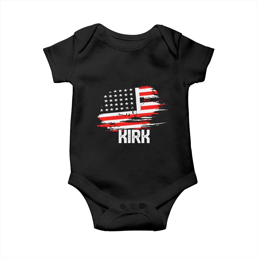 American Flag Kirk Baby Onesie Distressed Patriotic Team Charlie Tribute TS02 Black Print Your Wear