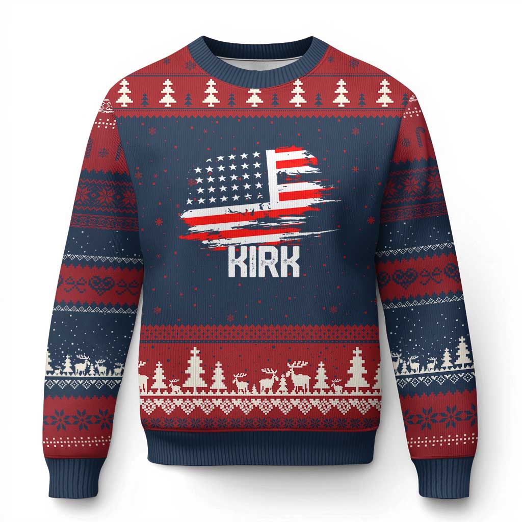 American Flag Kirk Ugly Christmas Sweater Distressed Patriotic Team Charlie Tribute TS02 Navy Red Print Your Wear