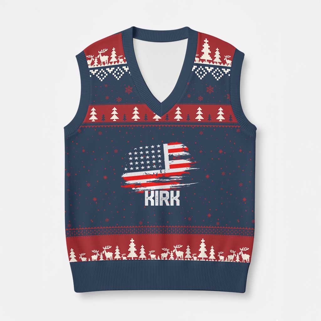 American Flag Kirk V-Neck Knit Sweater Vest Distressed Patriotic Team Charlie Tribute TS02 Navy Red Print Your Wear
