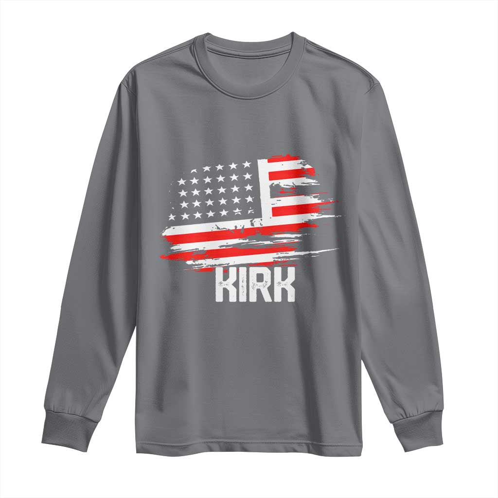 American Flag Kirk Long Sleeve Shirt Distressed Patriotic Team Charlie Tribute TS02 Charcoal Print Your Wear