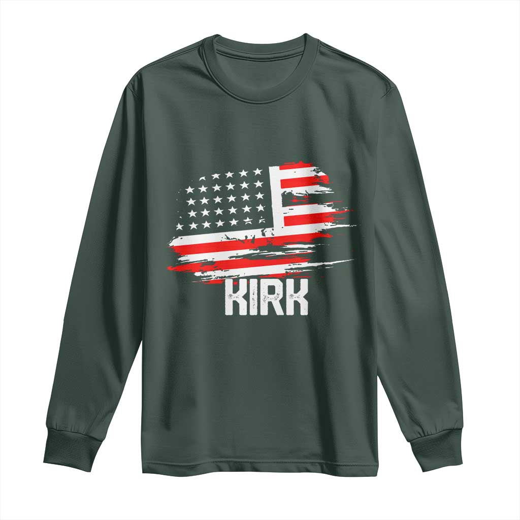 American Flag Kirk Long Sleeve Shirt Distressed Patriotic Team Charlie Tribute TS02 Dark Forest Green Print Your Wear
