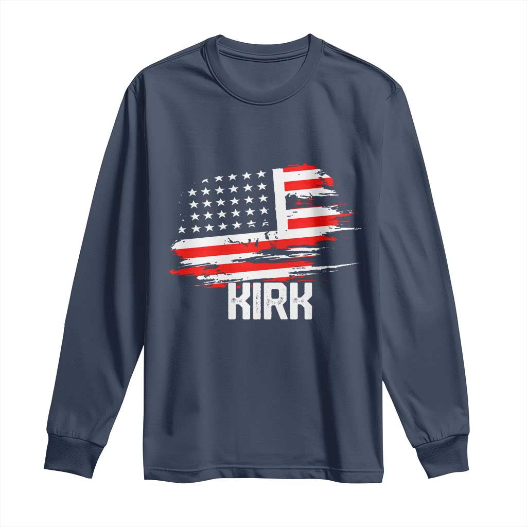 American Flag Kirk Long Sleeve Shirt Distressed Patriotic Team Charlie Tribute TS02 Navy Print Your Wear