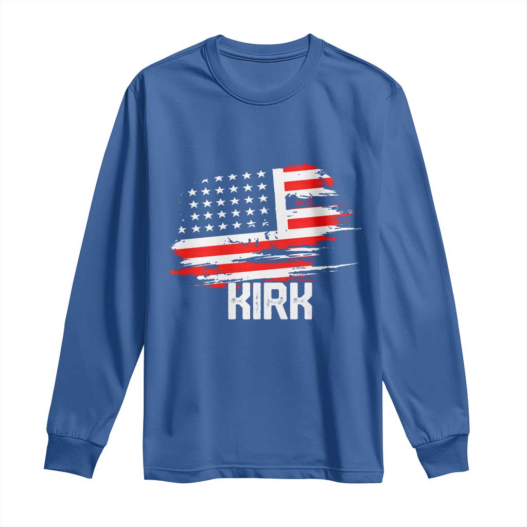 American Flag Kirk Long Sleeve Shirt Distressed Patriotic Team Charlie Tribute TS02 Royal Blue Print Your Wear