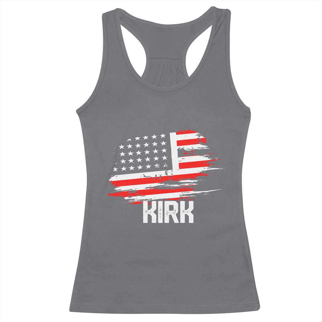 American Flag Kirk Racerback Tank Top Distressed Patriotic Team Charlie Tribute TS02 Charcoal Print Your Wear