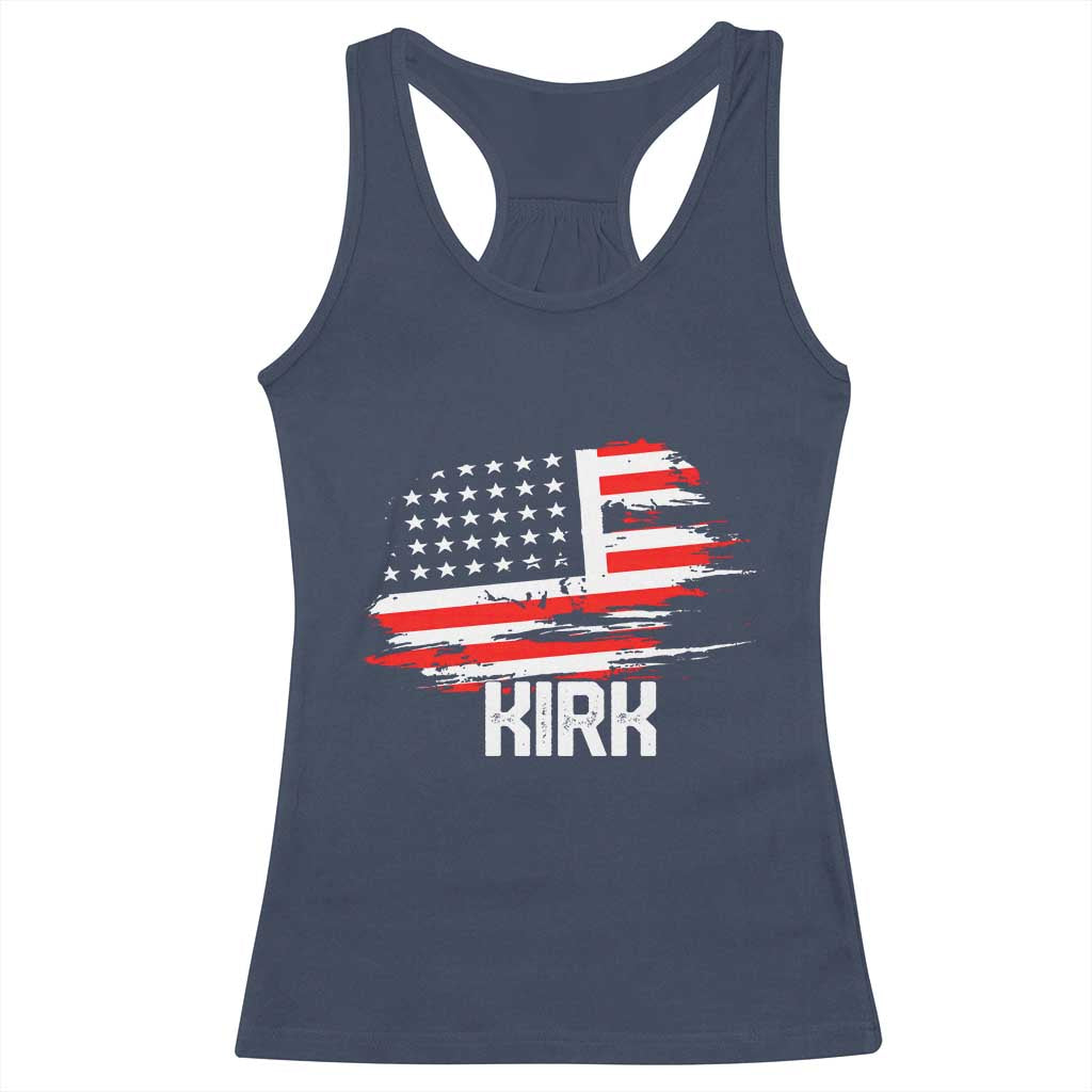 American Flag Kirk Racerback Tank Top Distressed Patriotic Team Charlie Tribute TS02 Navy Print Your Wear