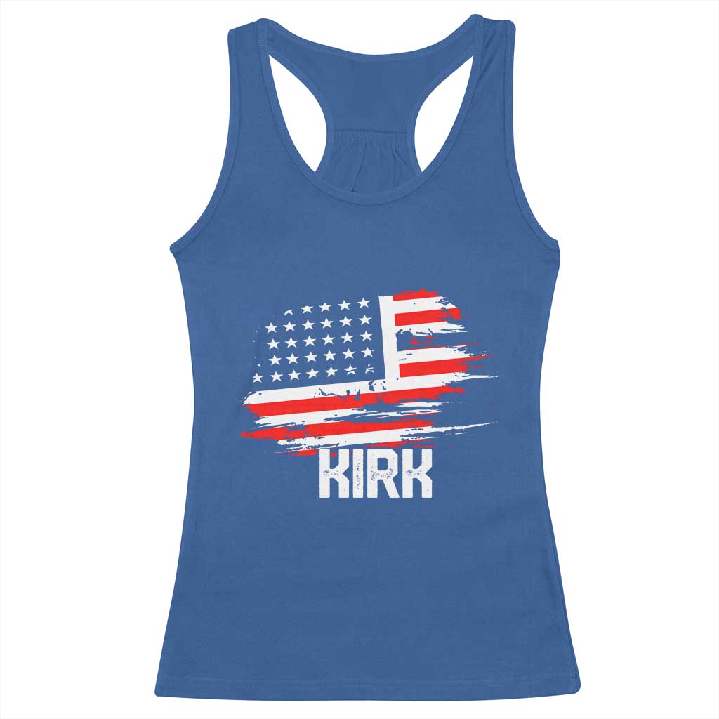 American Flag Kirk Racerback Tank Top Distressed Patriotic Team Charlie Tribute TS02 Royal Blue Print Your Wear
