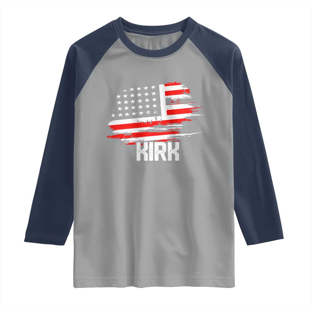 American Flag Kirk Raglan Shirt Distressed Patriotic Team Charlie Tribute TS02 Sport Gray Navy Print Your Wear