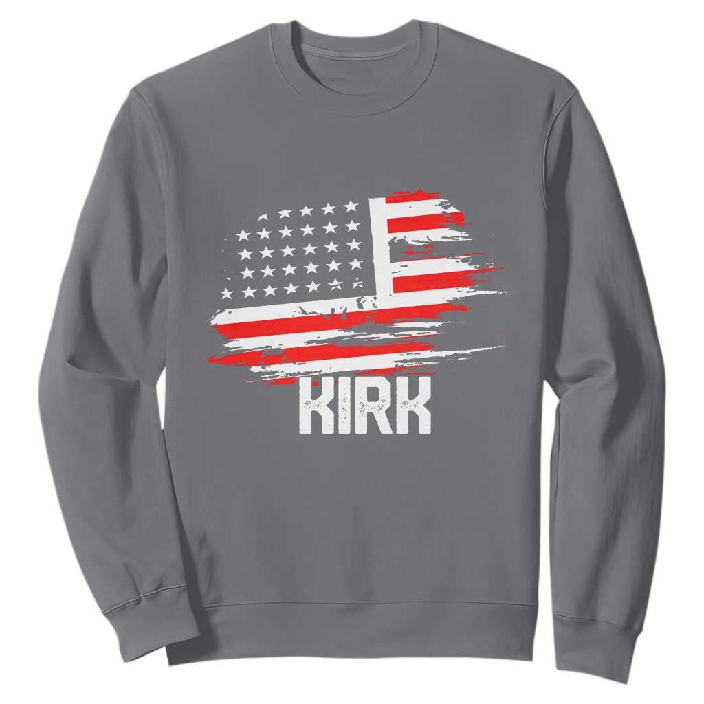 American Flag Kirk Sweatshirt Distressed Patriotic Team Charlie Tribute TS02 Charcoal Print Your Wear