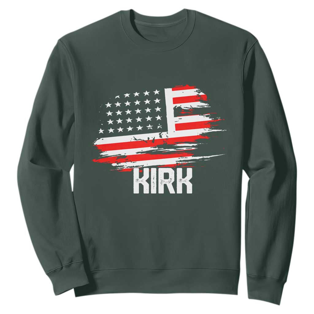 American Flag Kirk Sweatshirt Distressed Patriotic Team Charlie Tribute TS02 Dark Forest Green Print Your Wear