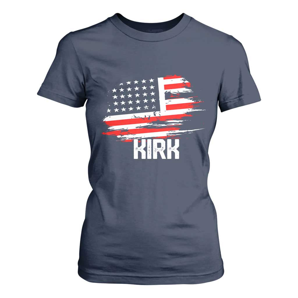 American Flag Kirk T Shirt For Women Distressed Patriotic Team Charlie Tribute TS02 Navy Print Your Wear