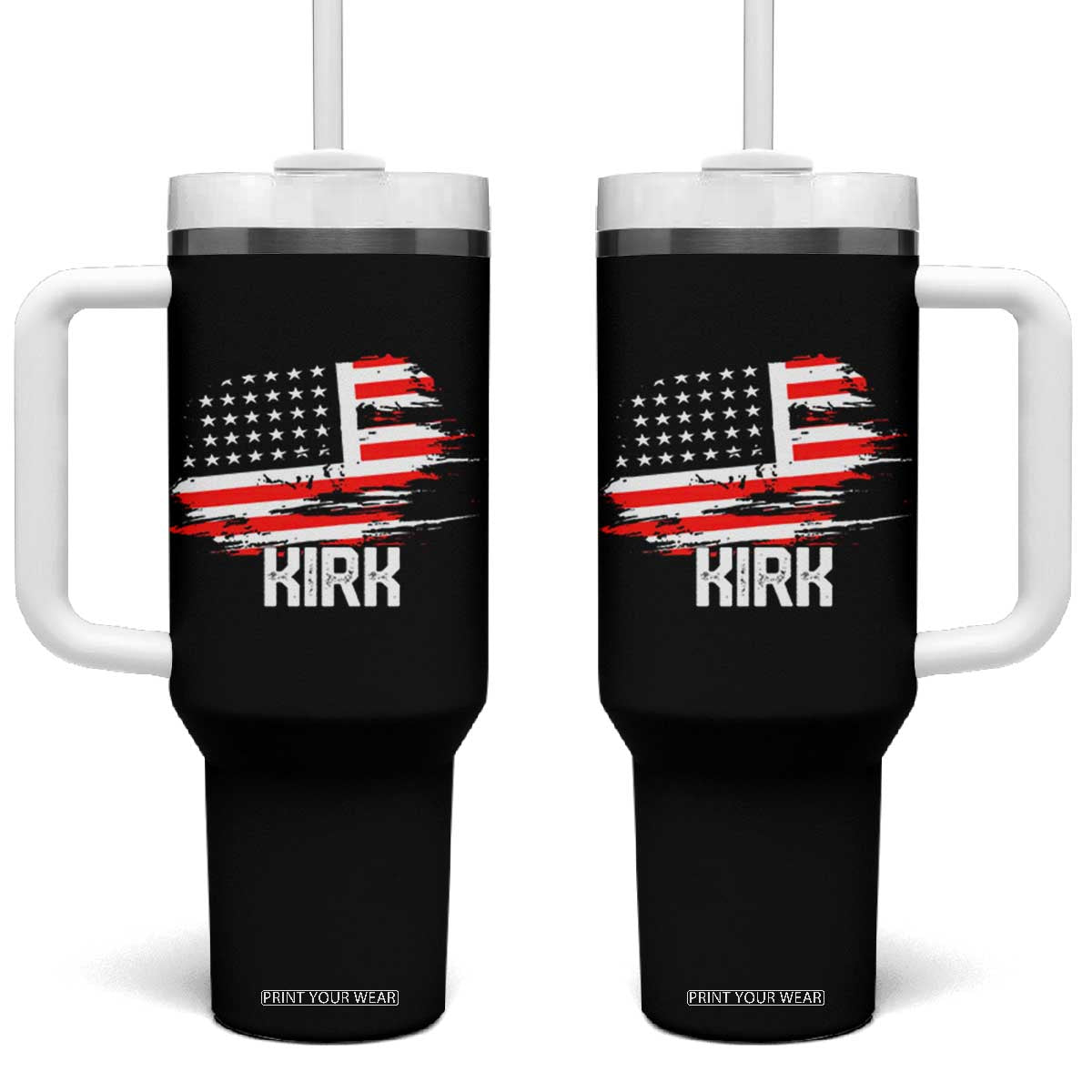 American Flag Kirk Tumbler With Handle Distressed Patriotic Team Charlie Tribute TS02 One Size: 40 oz Black Print Your Wear