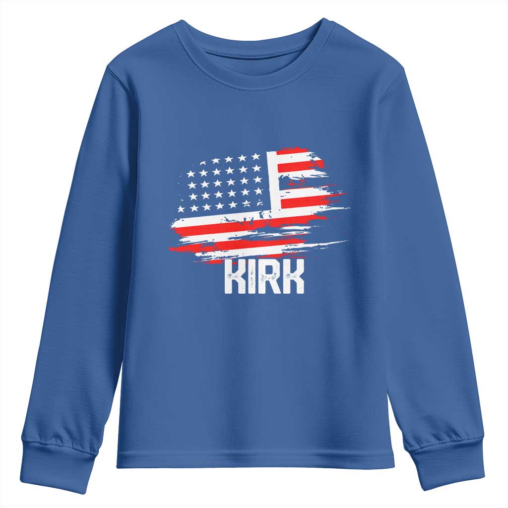 American Flag Kirk Youth Sweatshirt Distressed Patriotic Team Charlie Tribute TS02 Royal Blue Print Your Wear