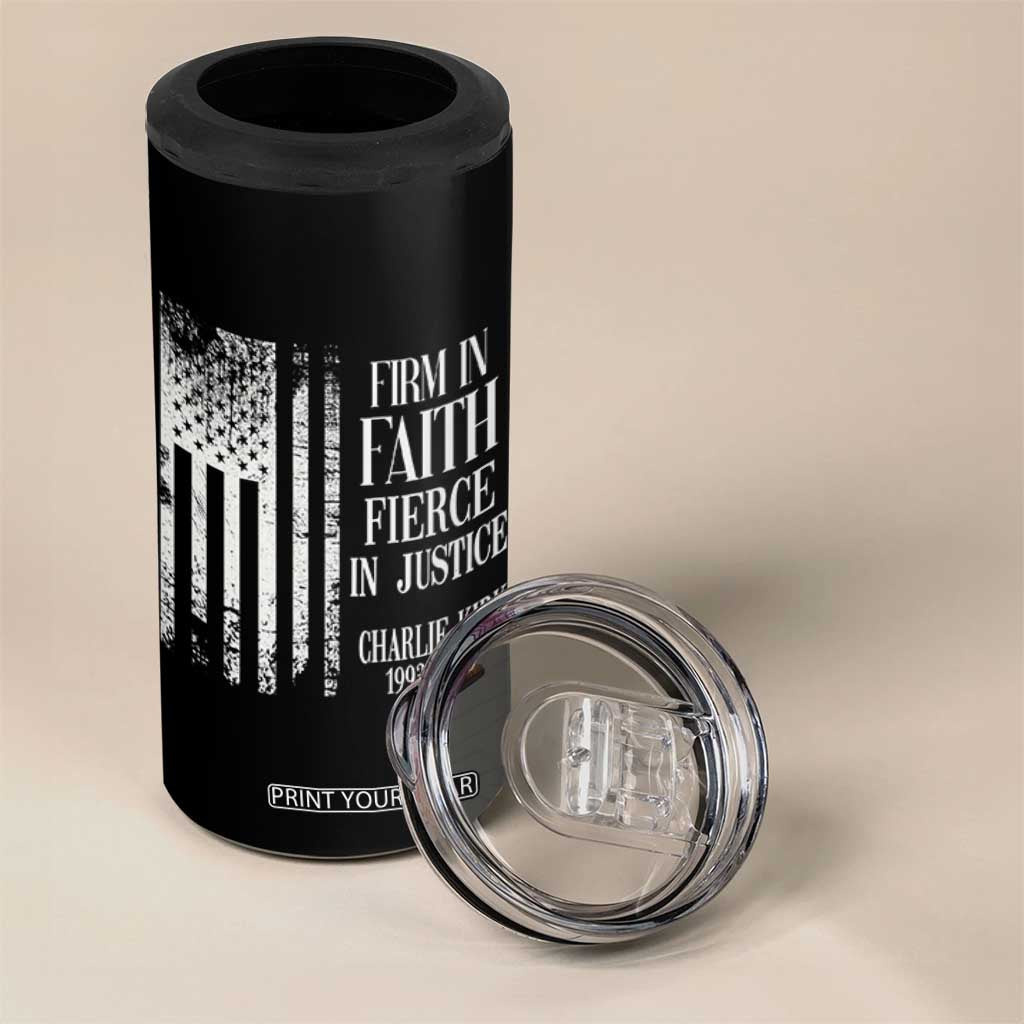 Charlie Kirk Patriotic Memorial 4 in 1 Can Cooler Tumbler Firm in Faith Fierce in Justice American Flag TS02 Print Your Wear