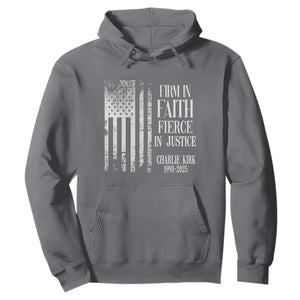 Charlie Kirk Patriotic Memorial Hoodie Firm in Faith Fierce in Justice American Flag TS02 S Charcoal Print Your Wear