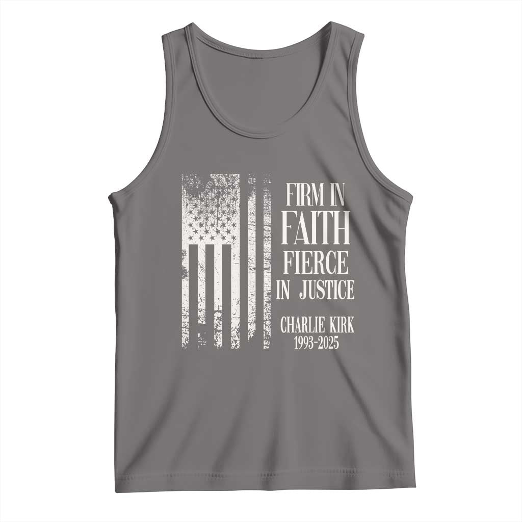 Charlie Kirk Patriotic Memorial Tank Top Firm in Faith Fierce in Justice American Flag TS02 Deep Heather Print Your Wear