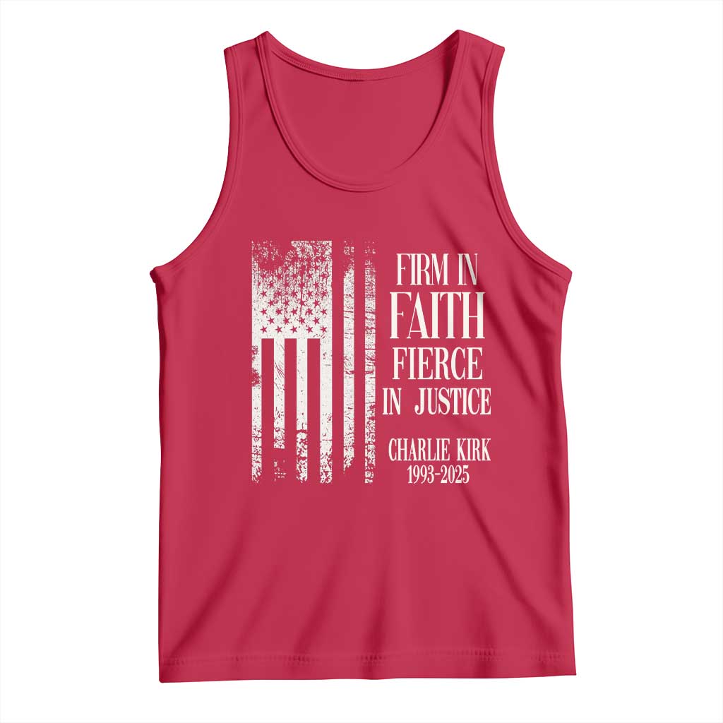 Charlie Kirk Patriotic Memorial Tank Top Firm in Faith Fierce in Justice American Flag TS02 Red Print Your Wear