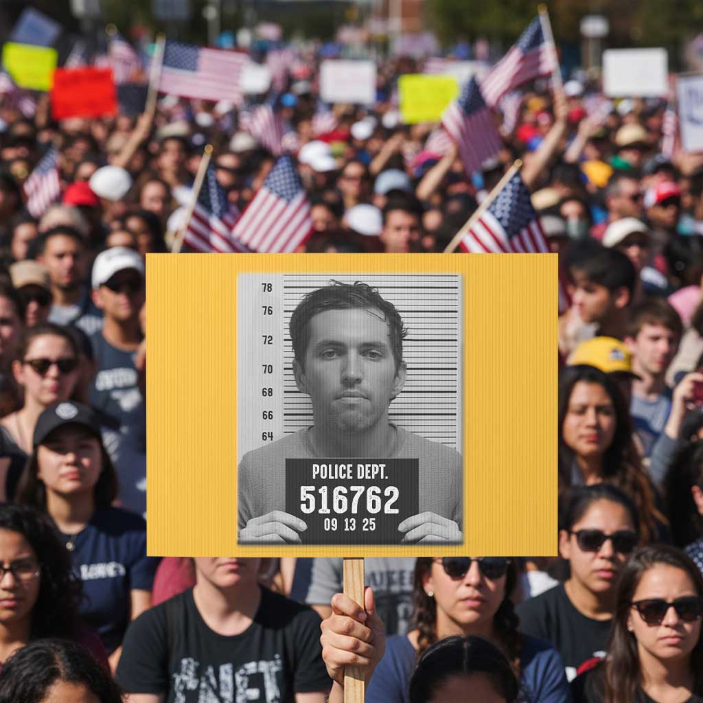 Tyler Robinson Mugshot Protest Sign Justice For Charlie Kirk TS02 Horizontal 18
