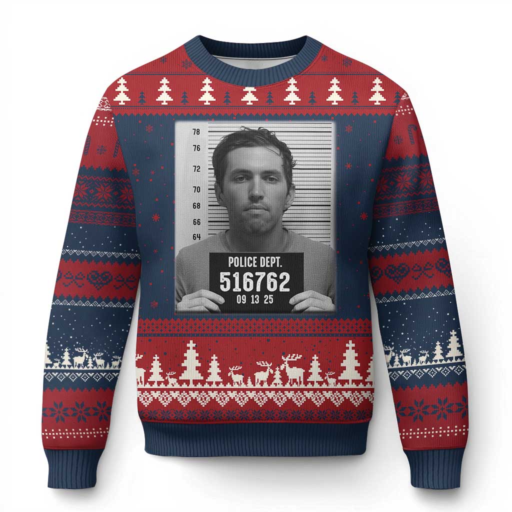 Tyler Robinson Mugshot Ugly Christmas Sweater Justice For Charlie Kirk TS02 Navy Red Print Your Wear