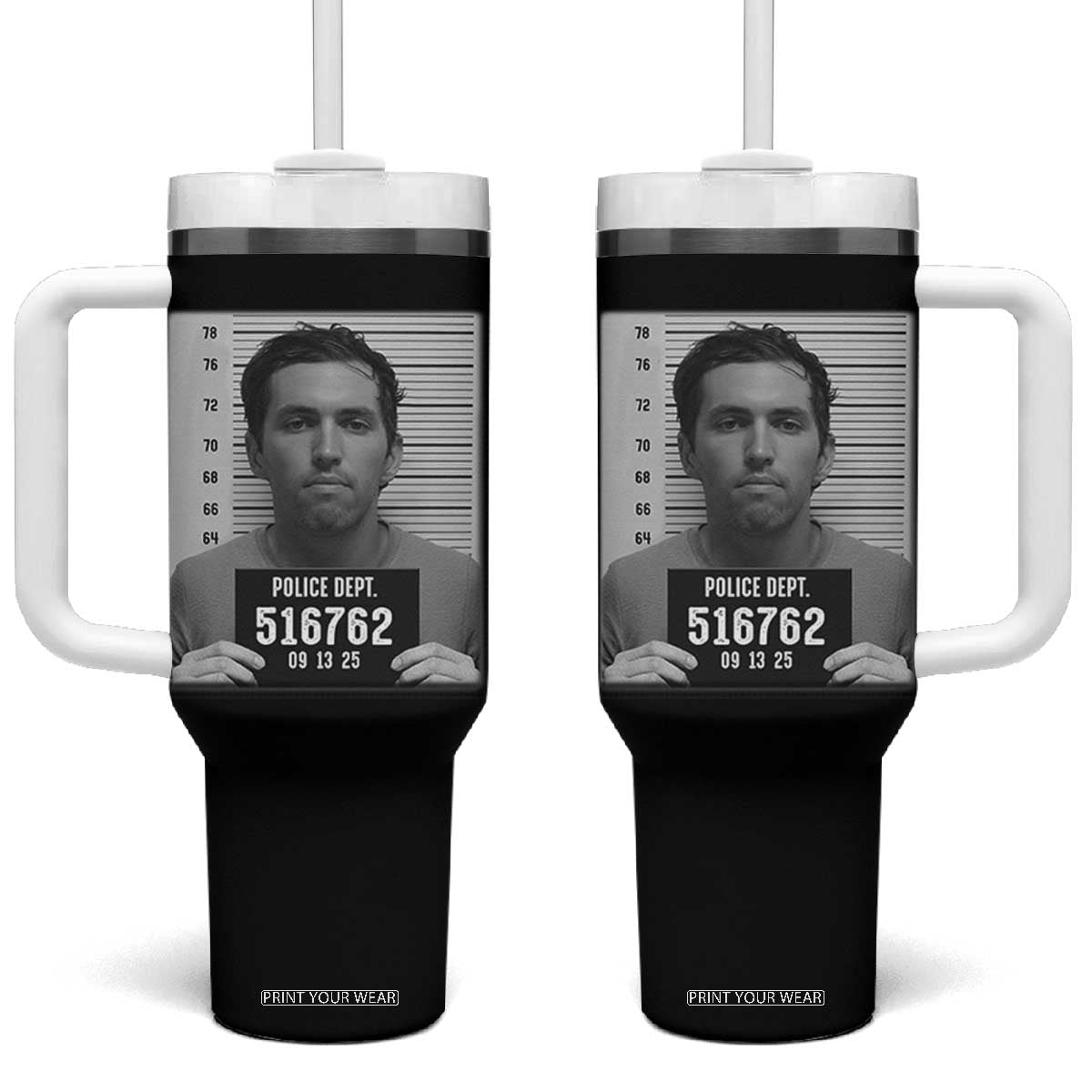 Tyler Robinson Mugshot Tumbler With Handle Justice For Charlie Kirk TS02 One Size: 40 oz Black Print Your Wear