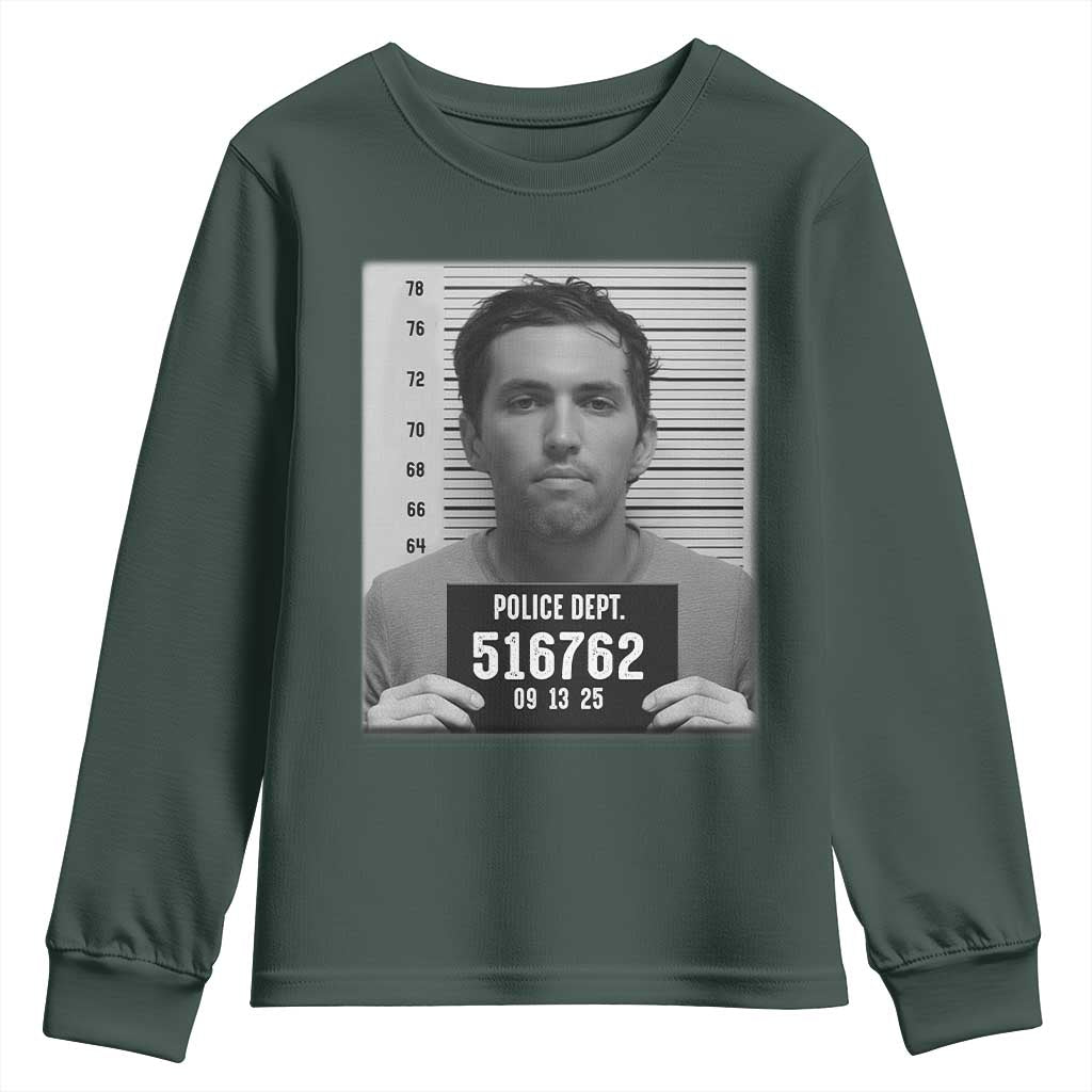 Tyler Robinson Mugshot Youth Sweatshirt Justice For Charlie Kirk TS02 Dark Forest Green Print Your Wear