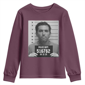 Tyler Robinson Mugshot Youth Sweatshirt Justice For Charlie Kirk TS02 Maroon Print Your Wear