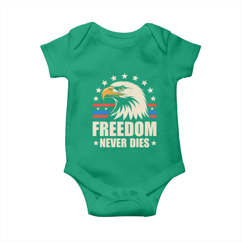 Freedom Never Dies Baby Onesie Bold Patriotic Eagle Graphic for True American Patriots TS02 Irish Green Print Your Wear