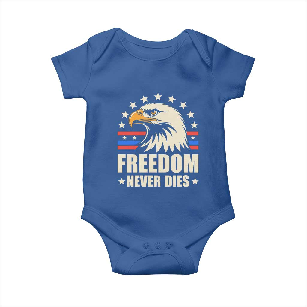 Freedom Never Dies Baby Onesie Bold Patriotic Eagle Graphic for True American Patriots TS02 Royal Blue Print Your Wear